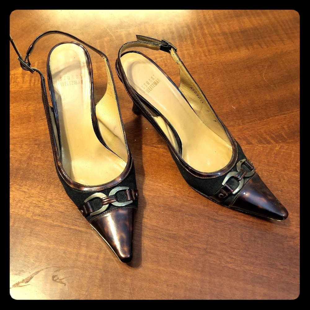 Stuart Weitzman tortishell slingback heels sz 7